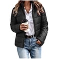 thumbnail image 1 of Women's Puffer Jacket Stand Collar Short Quilted Jackets with Full Zip Short Slimming Jackets for Winter Black M, 1 of 9