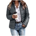 thumbnail image 1 of Women's Puffer Jacket Stand Collar Short Quilted Jackets with Full Zip Short Slimming Jackets for Winter Dark Gray S, 1 of 9