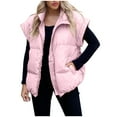 thumbnail image 1 of Women's Puffer Jacket Vest Stand Collar Sleeveless Zipper Jackets Winter Lightweight Outerwear Padded Jackets Pink, S, 1 of 7