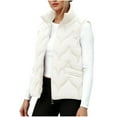 thumbnail image 1 of Women's Puffer Jacket Vest with Pockets Sleeveless Plus Size Full-zip Winter Warm Coat Stand Collar Outerwear (M, Beige), 1 of 7