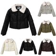 thumbnail image 1 of Women's Puffer Jacket for Winter Plus Size Casual Colored Long-Sleeved Jacket without A Hood and Featuring A Lapel Collar Hooded Puffer Jacket(Black L), 1 of 8