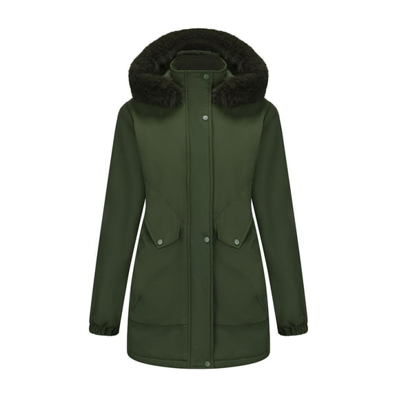 Women's Puffer Jacket for Winter Plus Size Solid Color Pocket Parka Outwear Waterproof and Windproof Outdoors Long Sleeved Hooded Jacket Hooded Puffer Jacket(Army Green 3XL)