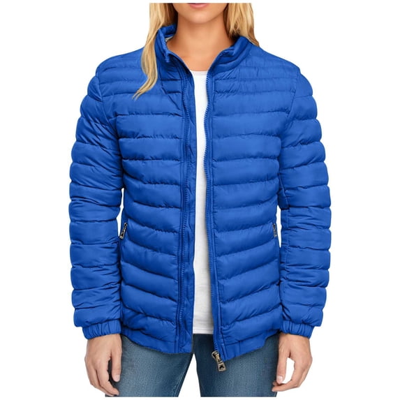 Women's Puffer Jacket Winter Warm Quilted Coat Full-zip Stand Collar Padded Coats Lightweight Windproof Outerwear with Pockets