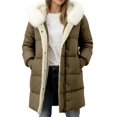 thumbnail image 1 of Women's Puffer Jacket Zipper Button Hooded Down Jacket Lined Thickened Jacket Winter Warm Down Coat, 1 of 5
