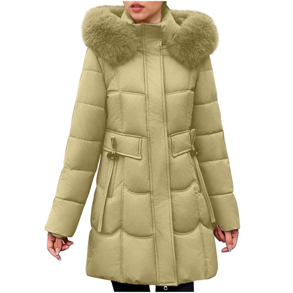 Women's Puffer Jacket for Winter Plus Size Casual Colored Long-Sleeved Hooded Jacket Hooded Puffer Jacket(Green L)