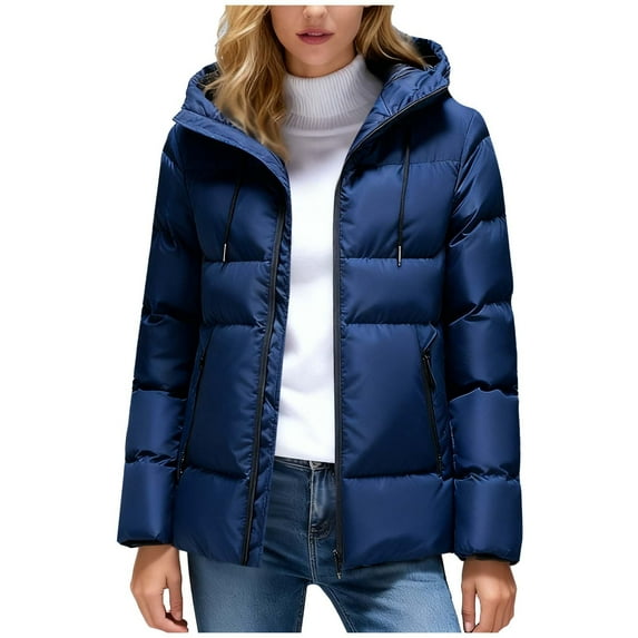 Women's Puffer Jacket with Hood Lightweight Zip-up Quilted Coat Winter Warm Padded Jackets Windproof Outerwear with Pockets