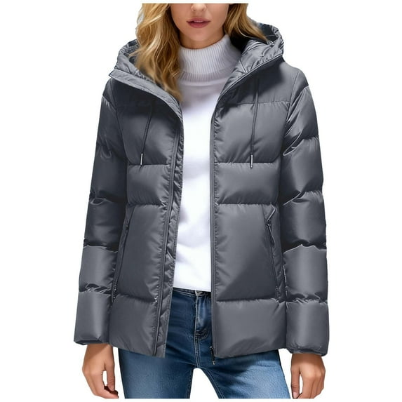 Women's Puffer Jacket with Hood Lightweight Zip-up Quilted Coat Winter Warm Padded Jackets Windproof Outerwear with Pockets