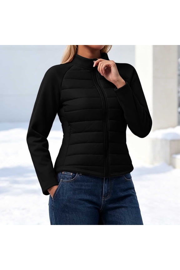 Women's Puffer Jackets Quilted Packable Puffy Coats Lightweight Winter Warm Zip Up Down Jacket Stand Collar Long Sleeve Puffer Softshell Jacket