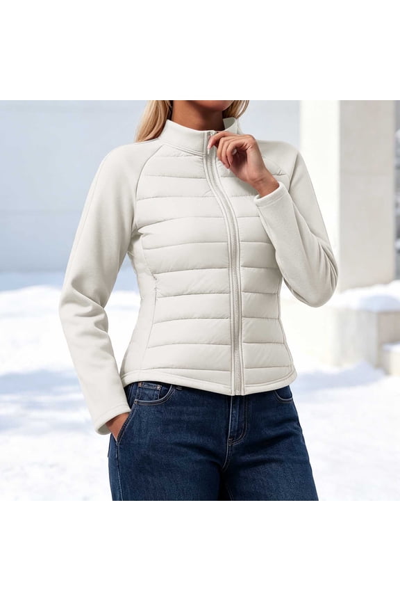 Women's Puffer Jackets Quilted Packable Puffy Coats Lightweight Winter Warm Zip Up Down Jacket Stand Collar Long Sleeve Puffer Softshell Jacket