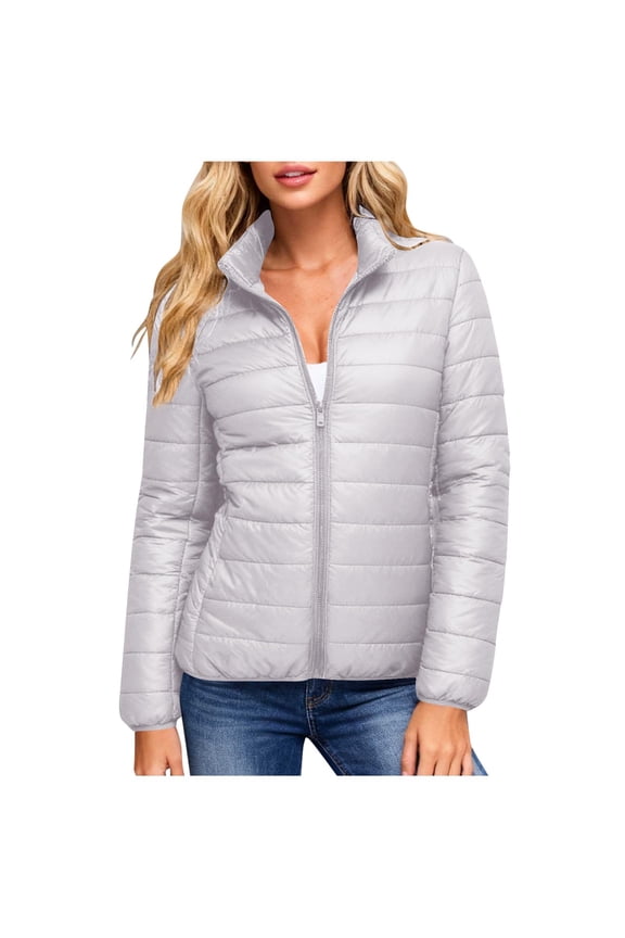 Women's Puffer Jackets Quilted Packable Puffy Coats Lightweight Winter Warm Zip Up Down Jacket Stand Collar