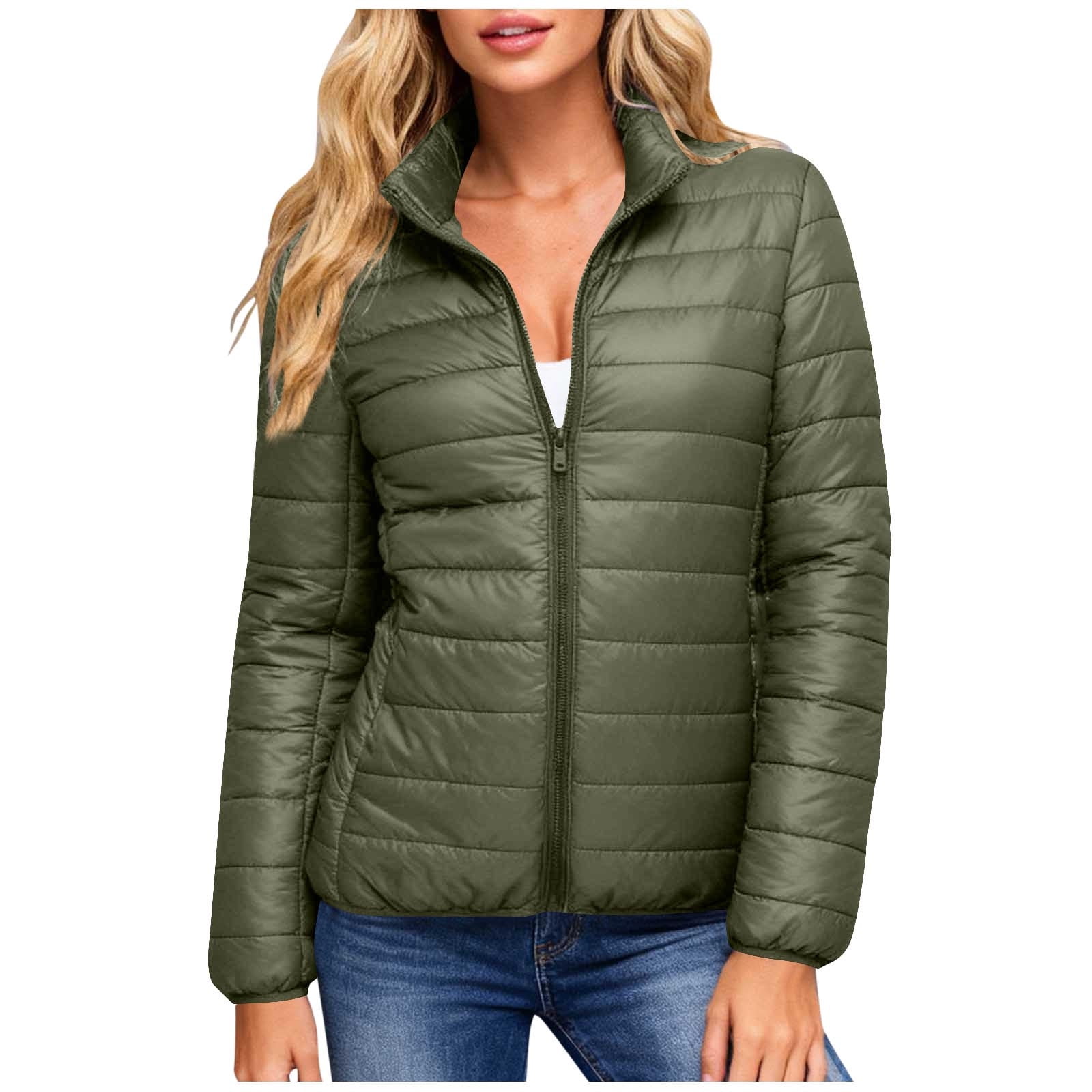 Women's Puffer Jackets Quilted Packable Puffy Coats Lightweight Winter Warm Zip Up Down Jacket Stand Collar