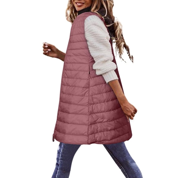 Women's Puffer Long Vest Lightweight Sleeveless Zip Up Quilted Jackets Warm Thick Packable Hooded Down Coat