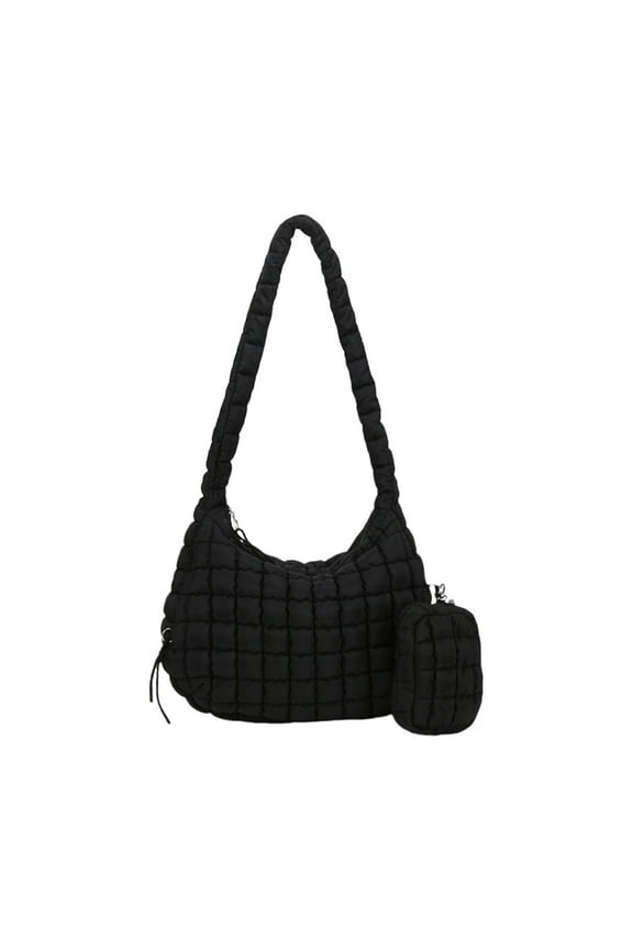 Women's Puffer Shoulder Bag Quilted Padded Large Capacity Lightweight Crossbody Handbag with Small Zippers Makeup Purse