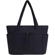 Women's Puffer Tote Bag, Lightweight Quilted Shoulder Bag with Cup Holder & Laptop Compartment & Trolley SleeveBlack