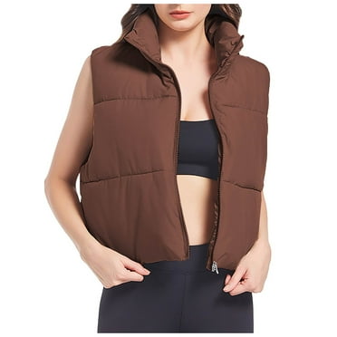 Women's Puffer Vest Lightweight Collared Zip Open Front Cropped Puffy Vests Sleeveless Jacket Coats