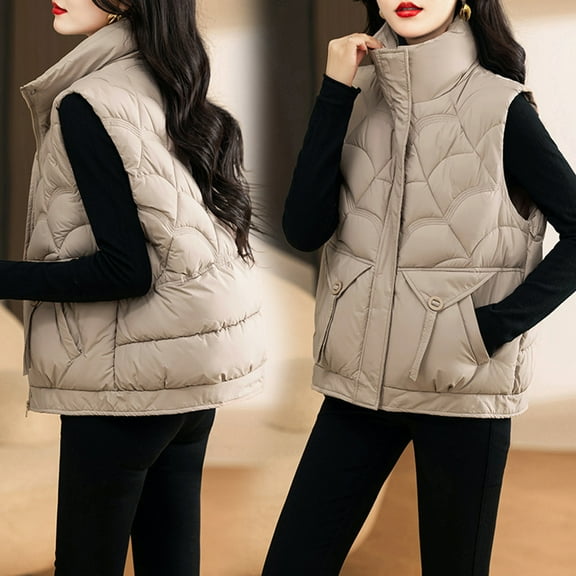 Women's Puffer Vest Lightweight Sleeveless Jacket Stand Collar Zip Up Quilted Coats Warm Winter Outdoor Casual Travel Hiking