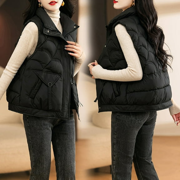 Women's Puffer Vest Lightweight Sleeveless Jacket Stand Collar Zip Up Quilted Coats Warm Winter Outdoor Casual Travel Hiking