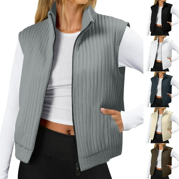 Women's Puffer Vest Lightweight Zip Up Sleeveless Jacket Stand Collar Quilted Outerwear Fall Winter Warm Casual Coats