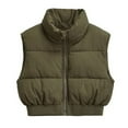 thumbnail image 1 of Women's Puffer Vest Sleeveless Stand Collar Solid Zip Up Cardigan Outerwear Army Green XS, 1 of 7