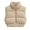 thumbnail image 1 of Women's Puffer Vest Sleeveless Stand Collar Solid Zip Up Cardigan Outerwear Khaki S, 1 of 7