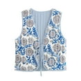 thumbnail image 1 of Women's Puffer Vest Sleeveless Striped V Neck Floral Pattern Tie Cardigan Jacket Blue M, 1 of 8