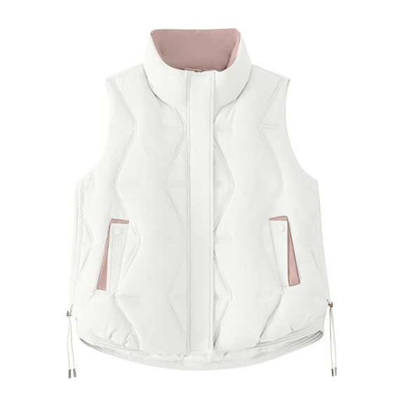 Women's Puffer Vest, Stand Collar Quilted Sleeveless Jacket with Zipper, Warm Layer for Casual Outfits, Hiking & Outdoor Autumn ActivitiesBeigeM