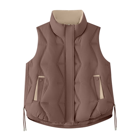 Women's Puffer Vest, Stand Collar Quilted Sleeveless Jacket with Zipper, Warm Layer for Casual Outfits, Hiking & Outdoor Autumn ActivitiesCoffeeM