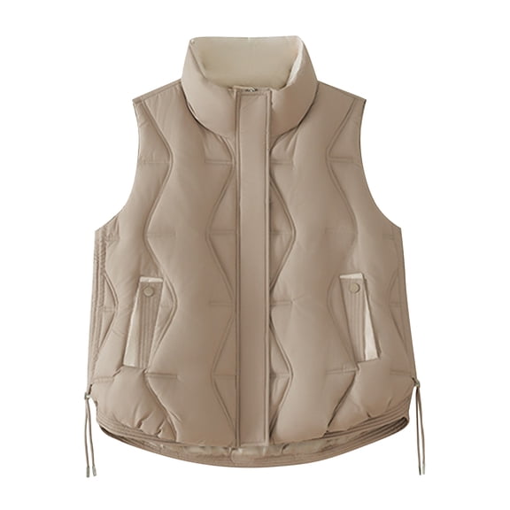 Women's Puffer Vest, Stand Collar Quilted Sleeveless Jacket with Zipper, Warm Layer for Casual Outfits, Hiking & Outdoor Autumn ActivitiesKhakiL