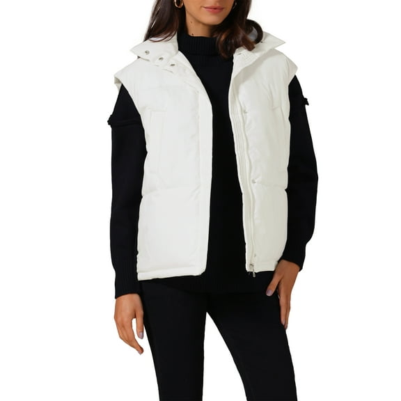 INSPIRE CHIC Women's Puffer Vest Stand Collar Sleeveless Winter Lightweight Vests Warm Padded Jacket Coat M White