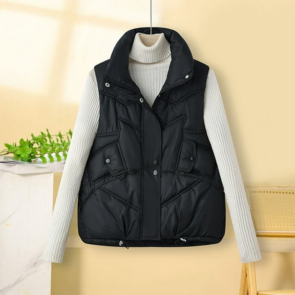 Women's Puffer Vest Zip Up Jacket Sleeveless Lightweight Lapel Collar Padded Gilet for Women Fall Winter Casual Warm with Pockets