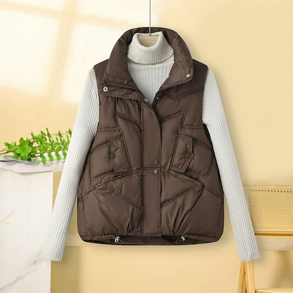 Women's Puffer Vest Zip Up Jacket Sleeveless Lightweight Lapel Collar Padded Gilet for Women Fall Winter Casual Warm with Pockets