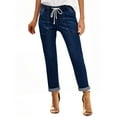 thumbnail image 1 of Women's Pull On Cropped Ankle Jeans, Elastic Waist Skinny Fit Stretch Denim Capri Pants, Solid Color 7/8 Length Slim Leg Trousers for Casual Wear Dark Blue XXL, 1 of 9