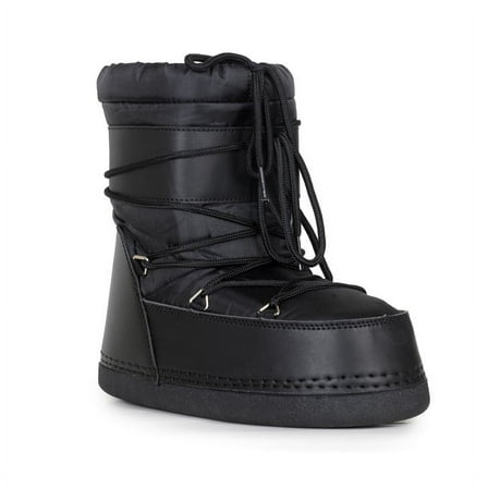 Women's Pull On Cozy Winter Snow Ankle Moon Boots in Black