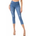 thumbnail image 1 of Women's Pull On Ripped Capri Jeans With Side Slit Stretch Denim Capris Jeggings Size S-3XL Medium Wash Blue, 1 of 4