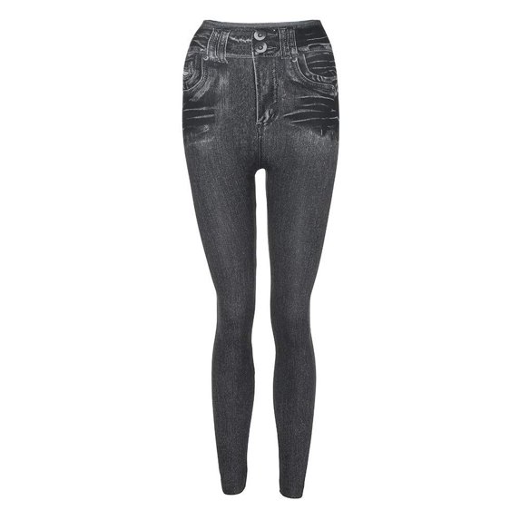 Women's Pull-On Skinny Faux Denim Leggings High Waisted Stretch Jeggings Comfy Wash Pants Classic Tummy Control Gray