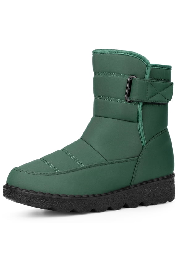 Women's Pull on Adjustable Flat Snow Boots for Winter Green 8.5