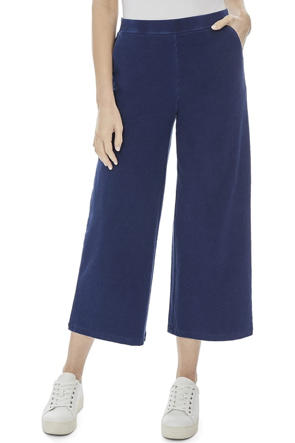 Women's Pullon Wide Leg Crop Pants Indigo Rinse Wash Medium