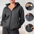 thumbnail image 1 of Women's Pullover Blouse New Women Casual Long Sleeve Zipper Cardigan Hooded Built in Airplane Mode Travel Hoodie Blouse Sweatshirt Tops with Multi Functional Pocket 0 Dark Gray M, 1 of 9