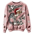 thumbnail image 1 of Women's Pullover Christmas Sweater Cute Cat Snowflake Crewneck Winter Knit Tops Loose Casual Sweaters, 1 of 3