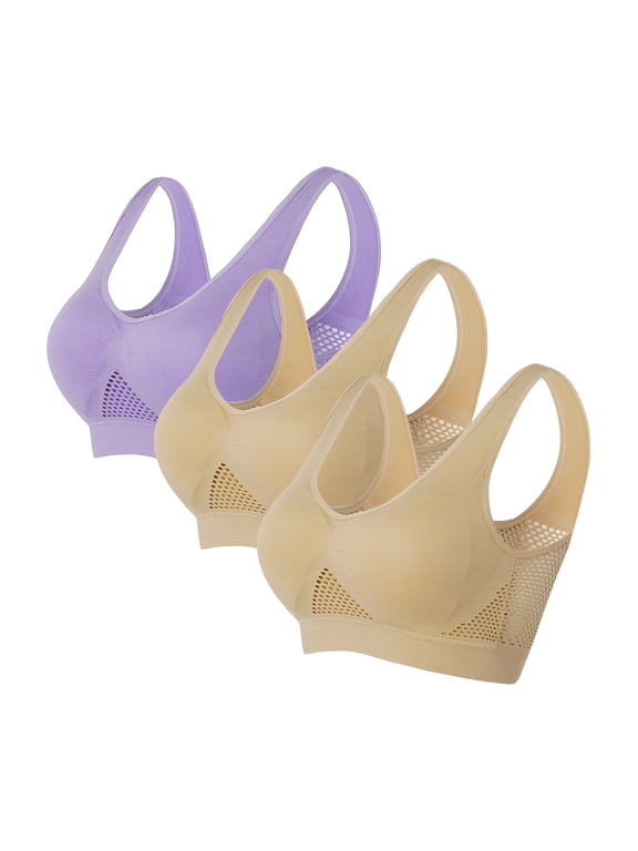 Women's Pullover Comfort Bralette 3 Pack Womens Sports Bras, Women Seamless Liftup Bra Sports Bra Wirefree Gym Yoga Bra with Removable Pads Multicolor XL