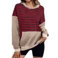 thumbnail image 1 of Women's Pullover Hooded Striped Casual Hoodie Elastic Waist Winter Shirt Loose Sweatshirt with Pockets Oversized Cotton Sweater (Khaki XL), 1 of 5