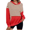 thumbnail image 1 of Women's Pullover Hooded Striped Casual Hoodie Elastic Waist Winter Shirt Loose Sweatshirt with Pockets Oversized Cotton Sweater (Red XL), 1 of 5