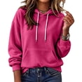 thumbnail image 1 of Women's Pullover Hoodie Cozy Streetwear Sweatshirt with Drawstring Hood Kangaroo Pocket Relaxed Fit Hoodies, 2XL, 1 of 5