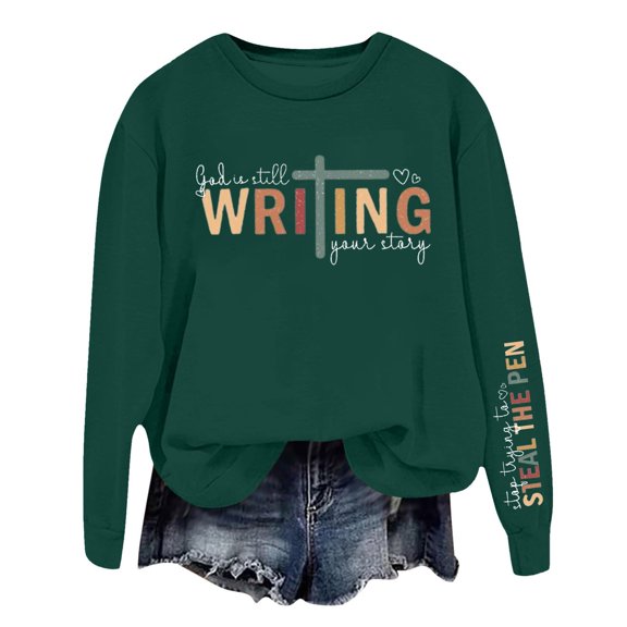 Women's Pullover Hoodie Letter Print Round Neck Top Soft Comfortable Casual Long Sleeve Sweatshirt For Fall Winter Fashion