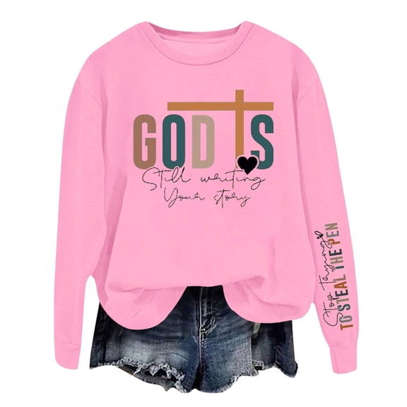 Women's Pullover Hoodie Letter Print Round Neck Top Soft Comfortable Casual Long Sleeve Sweatshirt For Fall Winter Fashion