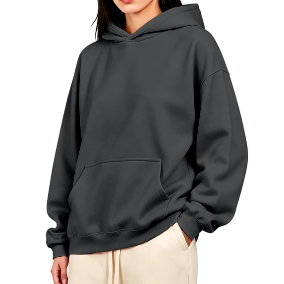 Women's Pullover Hoodie Oversized Streetwear Sweatshirt with Kangaroo Pocket Drop Shoulder Cozy Hoodies, L