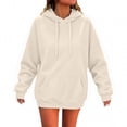 thumbnail image 1 of Women's Pullover Hoodie, Solid Long Sleeve Sweatshirt with Drawstring Hood and Kangaroo Pocket, 1 of 4