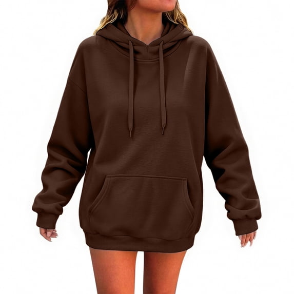 Women's Pullover Hoodie, Solid Long Sleeve Sweatshirt with Drawstring Hood and Kangaroo Pocket