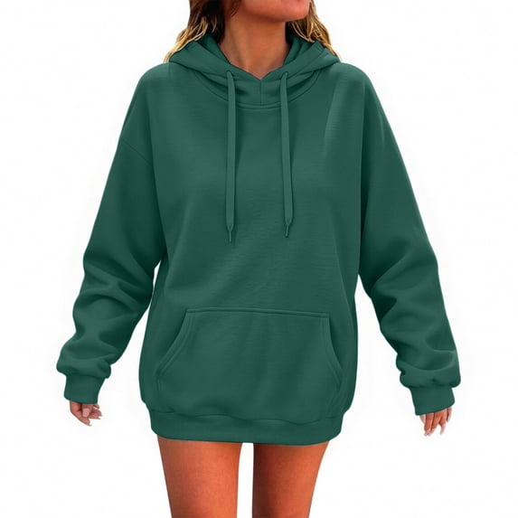 Women's Pullover Hoodie, Solid Long Sleeve Sweatshirt with Drawstring Hood and Kangaroo Pocket