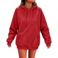 thumbnail image 1 of Women's Pullover Hoodie, Solid Long Sleeve Sweatshirt with Drawstring Hood and Kangaroo Pocket, 1 of 4